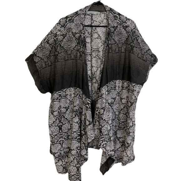 Bryn Walker Jacket Womens XL White Black Cotton Silk Floral Ombre Top Boho - Picture 1 of 12